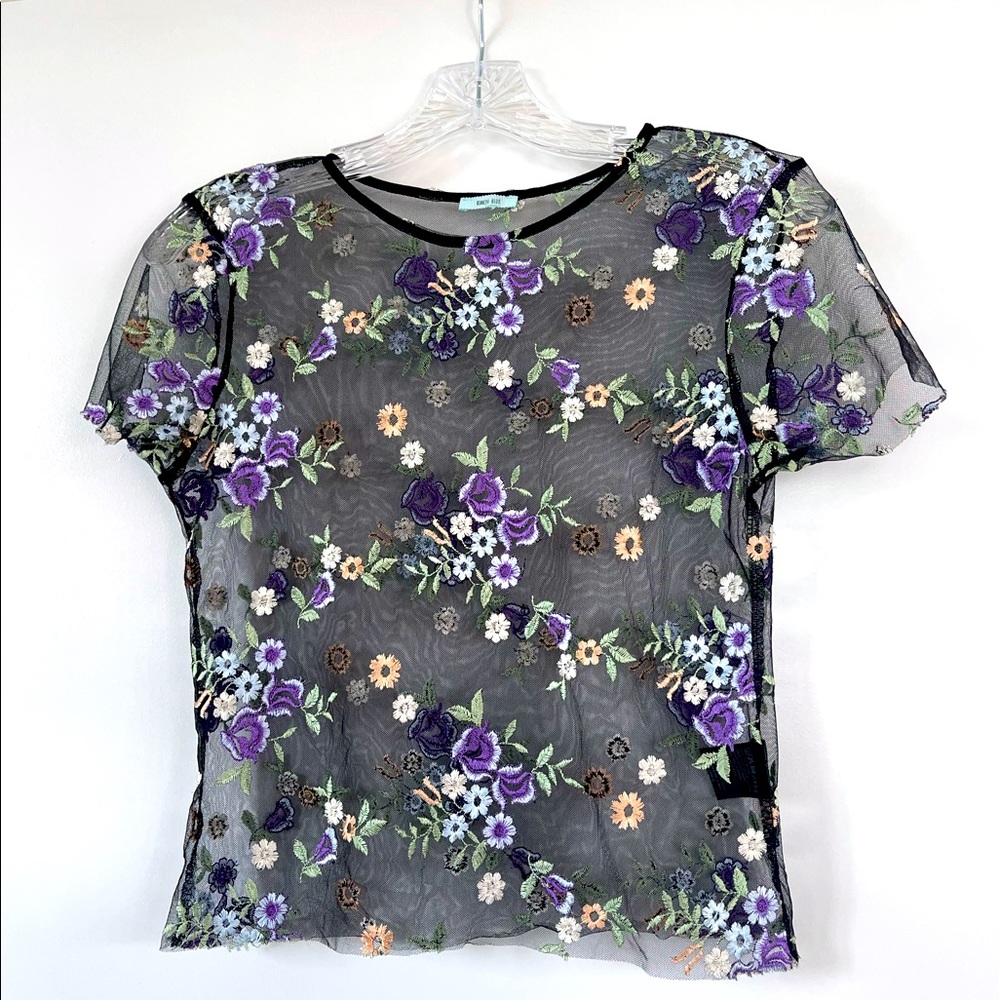 UO Kimchi Blue Floral Embroidered Mesh Tee - Picture 4 of 5